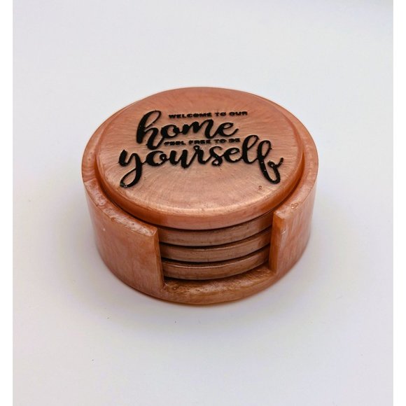 Set of 4 Sweet Sentiments Coasters and Holder Apricot Handmade NEW - Picture 6 of 8